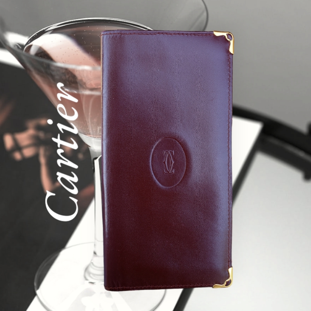 💯 CARTIER Wallet mast line Bordeaux leather Authentic